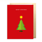 Red Christmas card with a green tree and yellow star on a white background