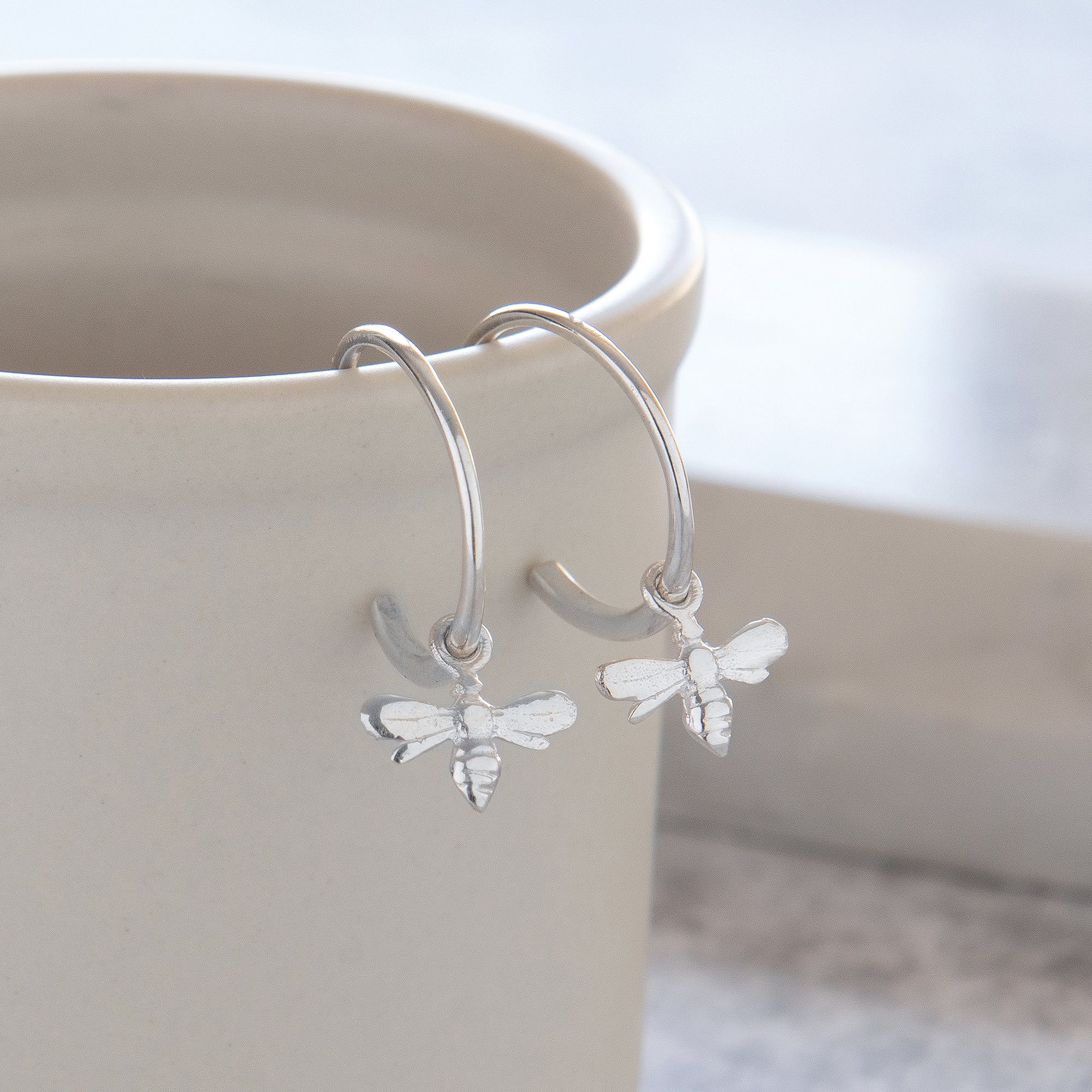 Half Hoop Earrings with Bee Sterling Silver