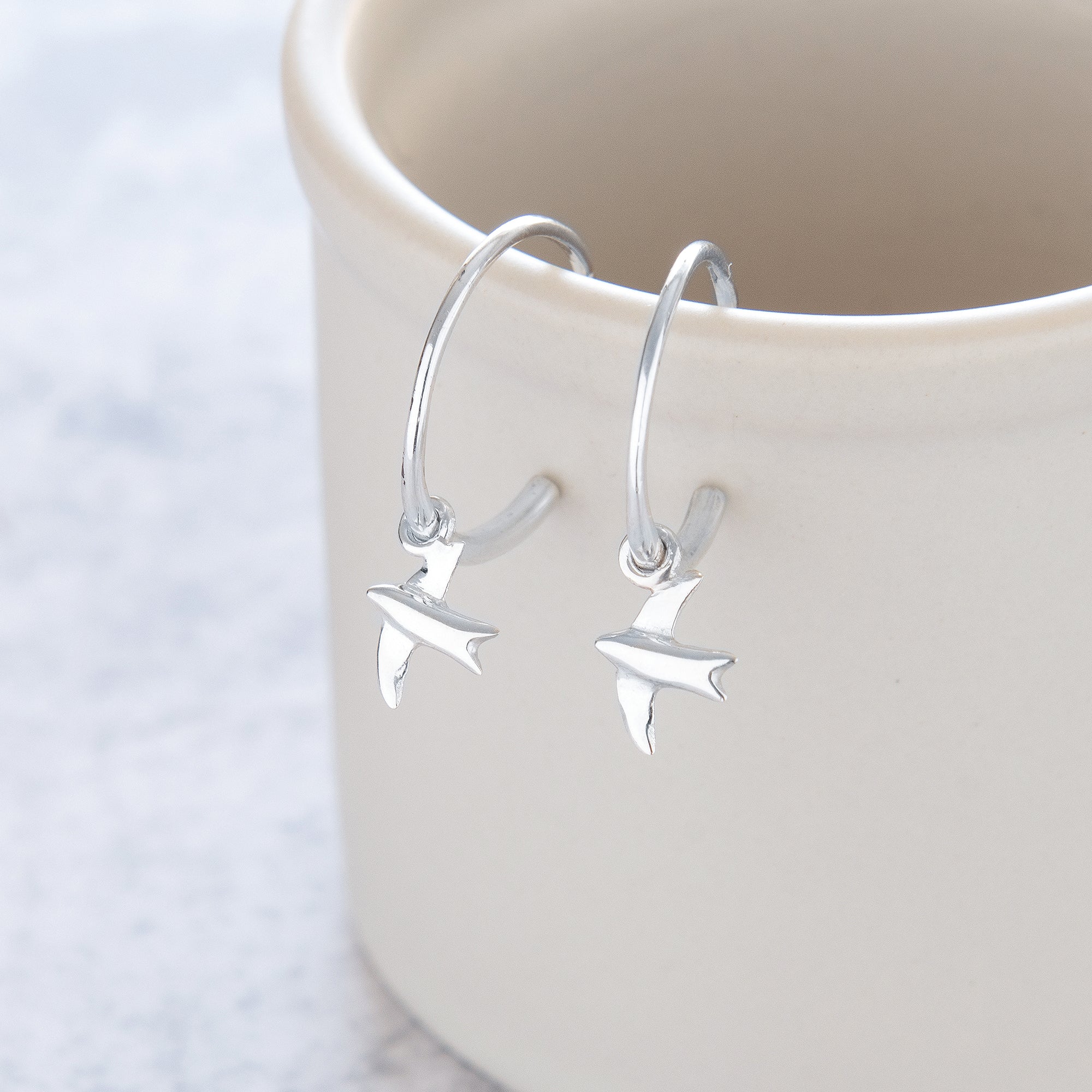 Half Hoop Earrings with Swallow Sterling Silver