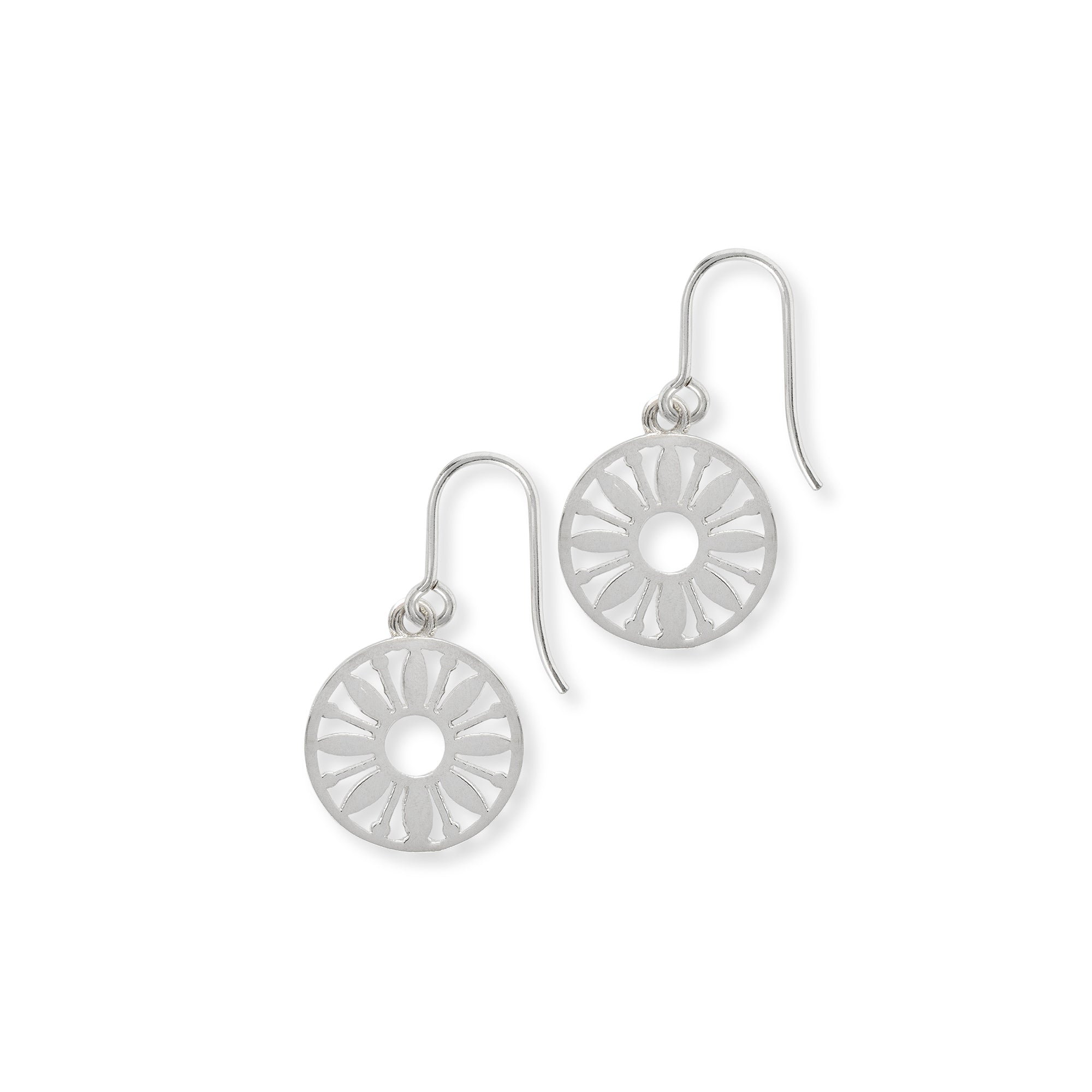 Flower Power Token Hook Earrings Sterling Silver