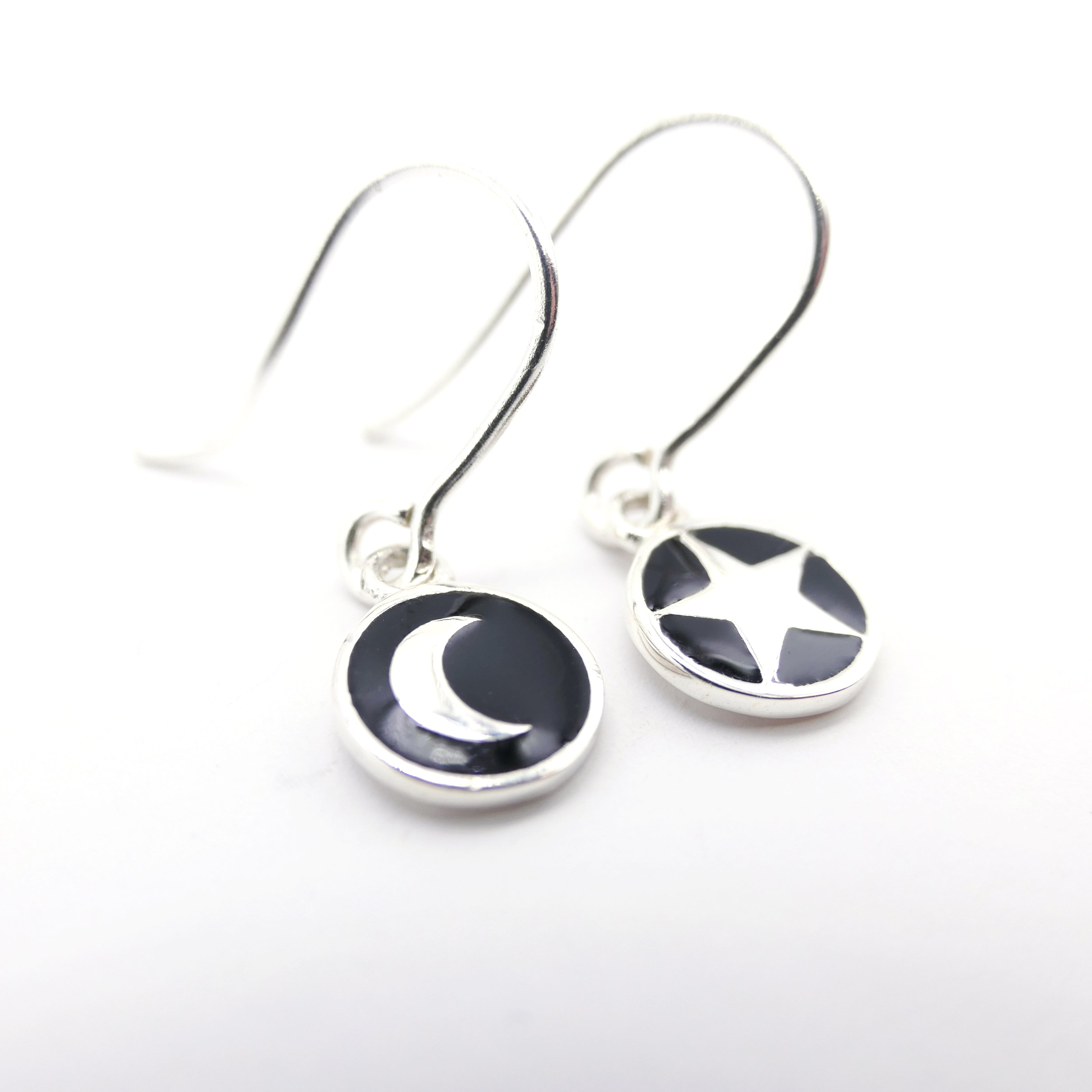Mini Moon and Star Enamel Hook Earrings