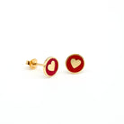 gold heart red earrings