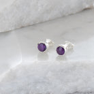 Birthstone Stud Earrings February: Amethyst and Sterling Silver
