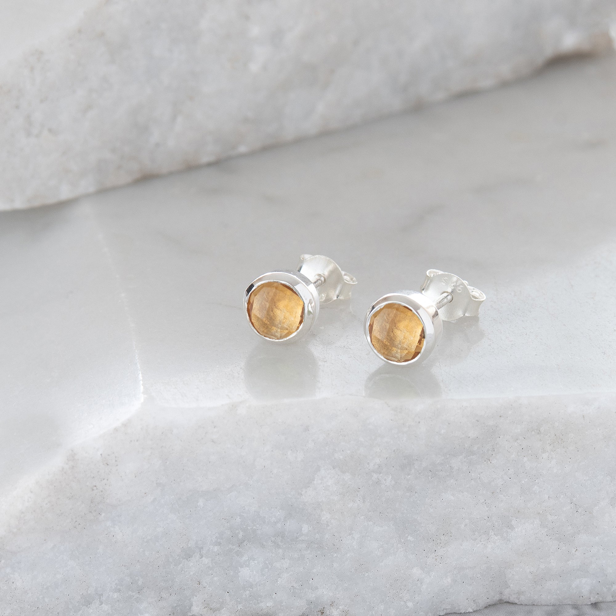 Birthstone Stud Earrings November: Citrine and Sterling Silver
