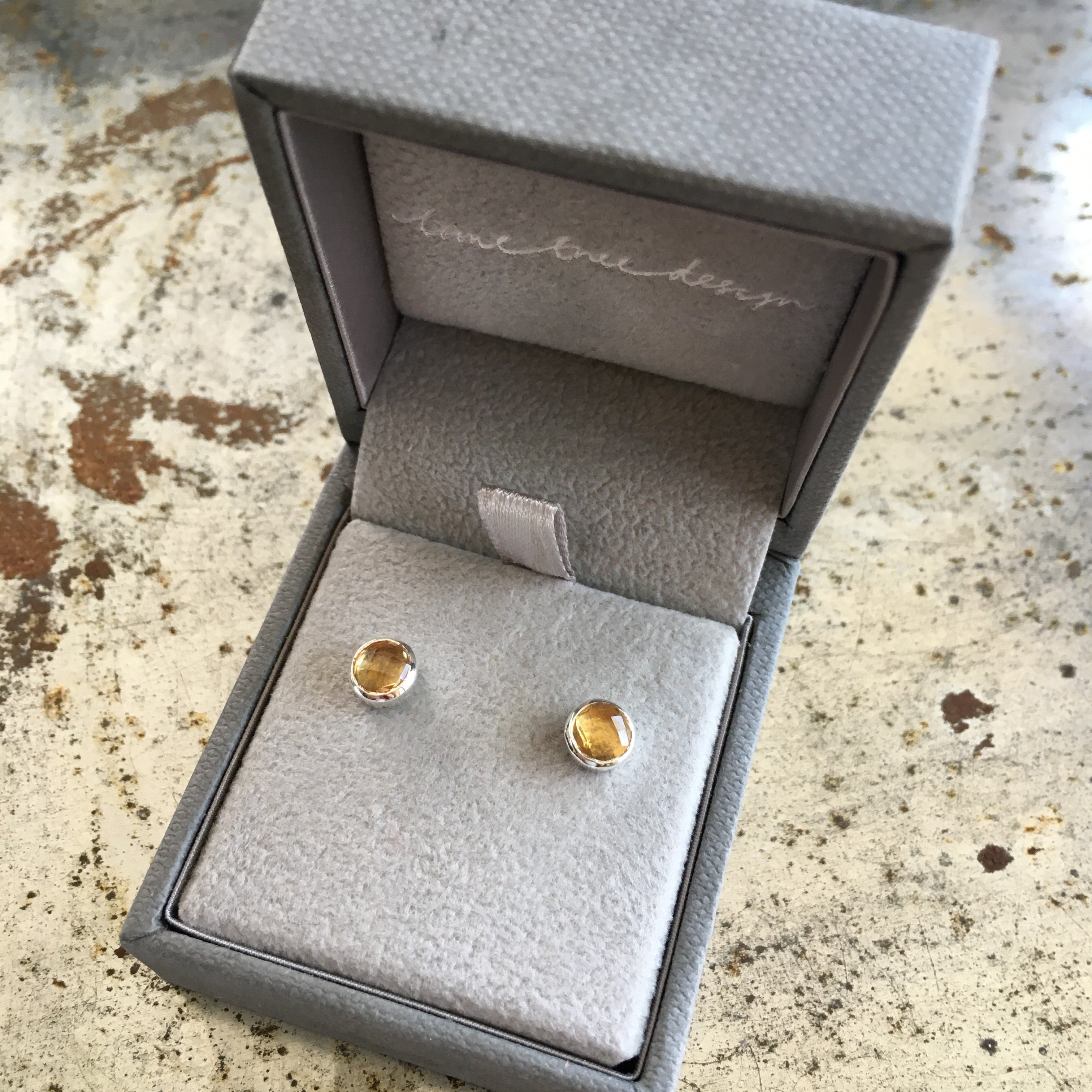 Birthstone Stud Earrings November: Citrine and Sterling Silver