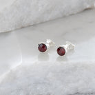 Birthstone Stud Earrings January: Garnet and Sterling Silver