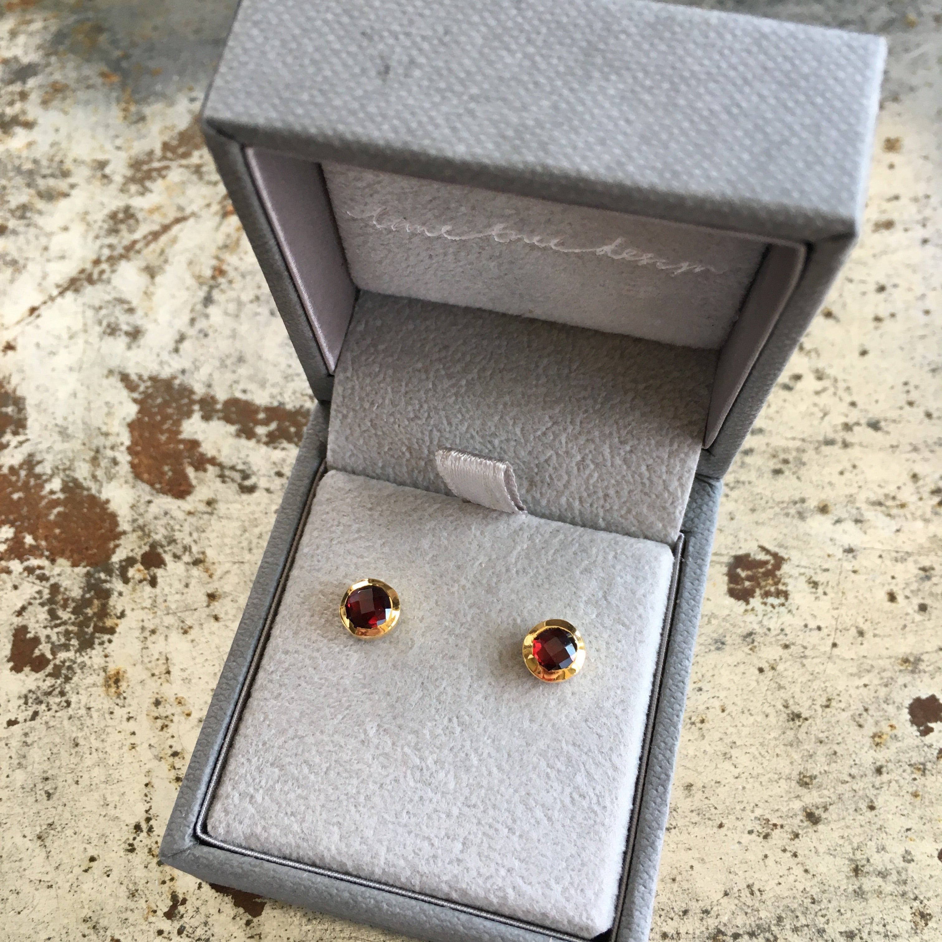 Birthstone Stud Earrings January: Garnet and Gold Vermeil