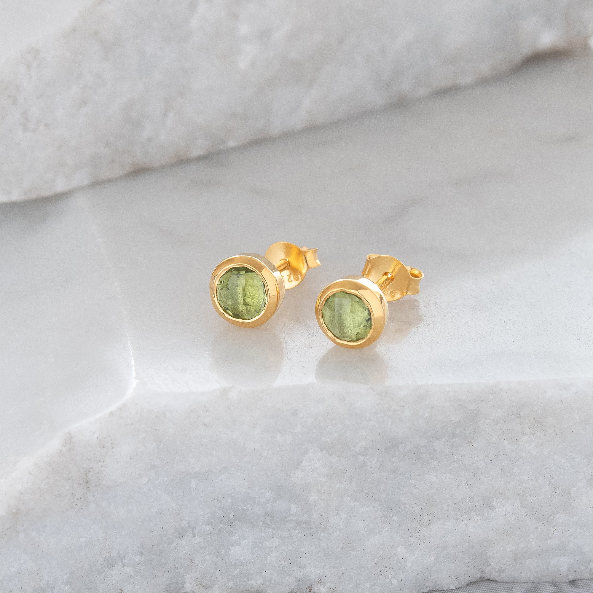 Birthstone Stud Earrings August Peridot and Gold Vermeil