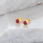 Birthstone Stud Earrings October: Pink Tourmaline and Gold Vermeil