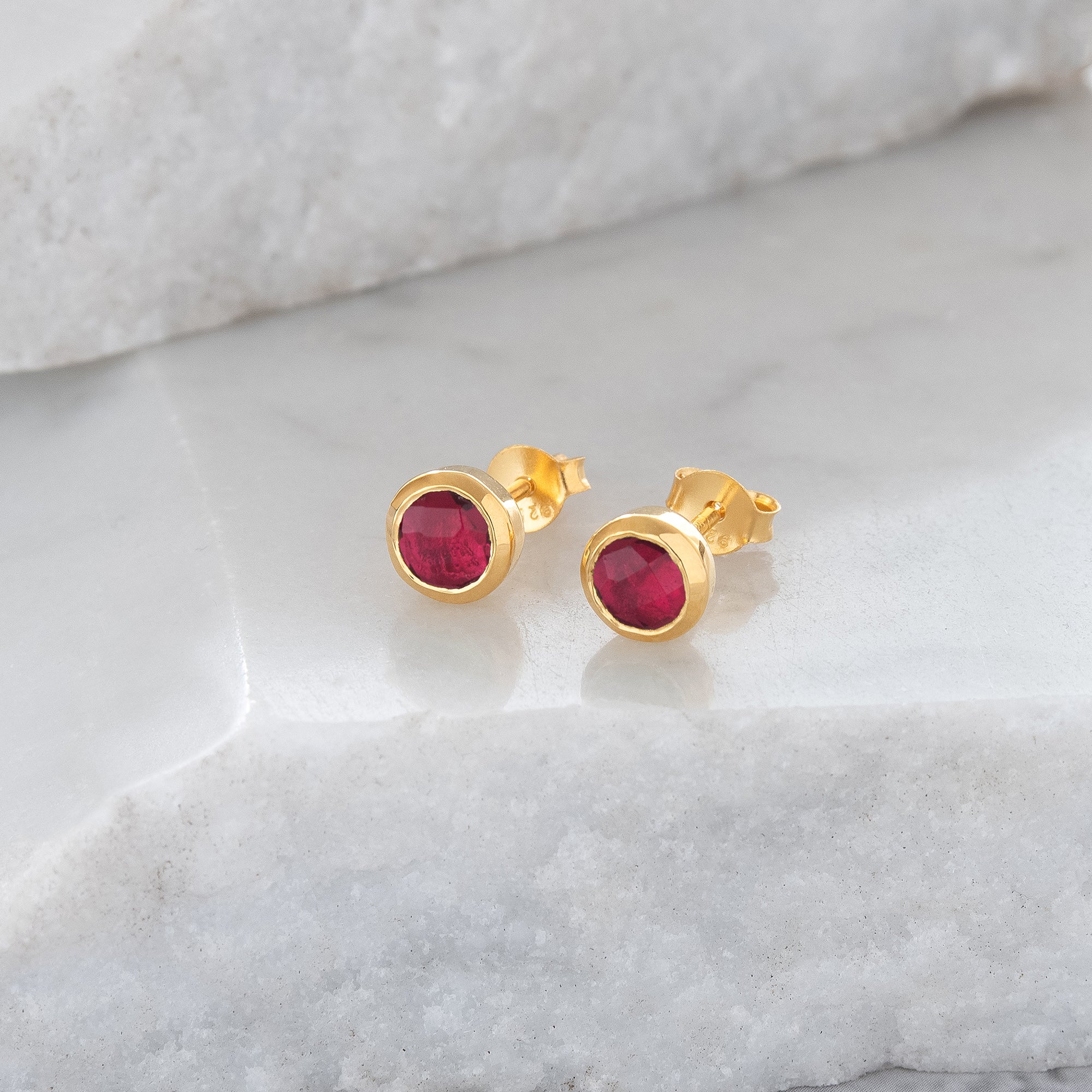 Birthstone Stud Earrings October: Pink Tourmaline and Gold Vermeil