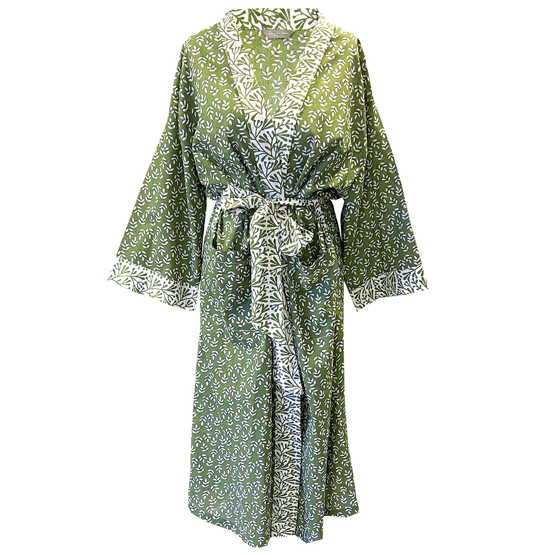 green leaf design kimono dressing gown