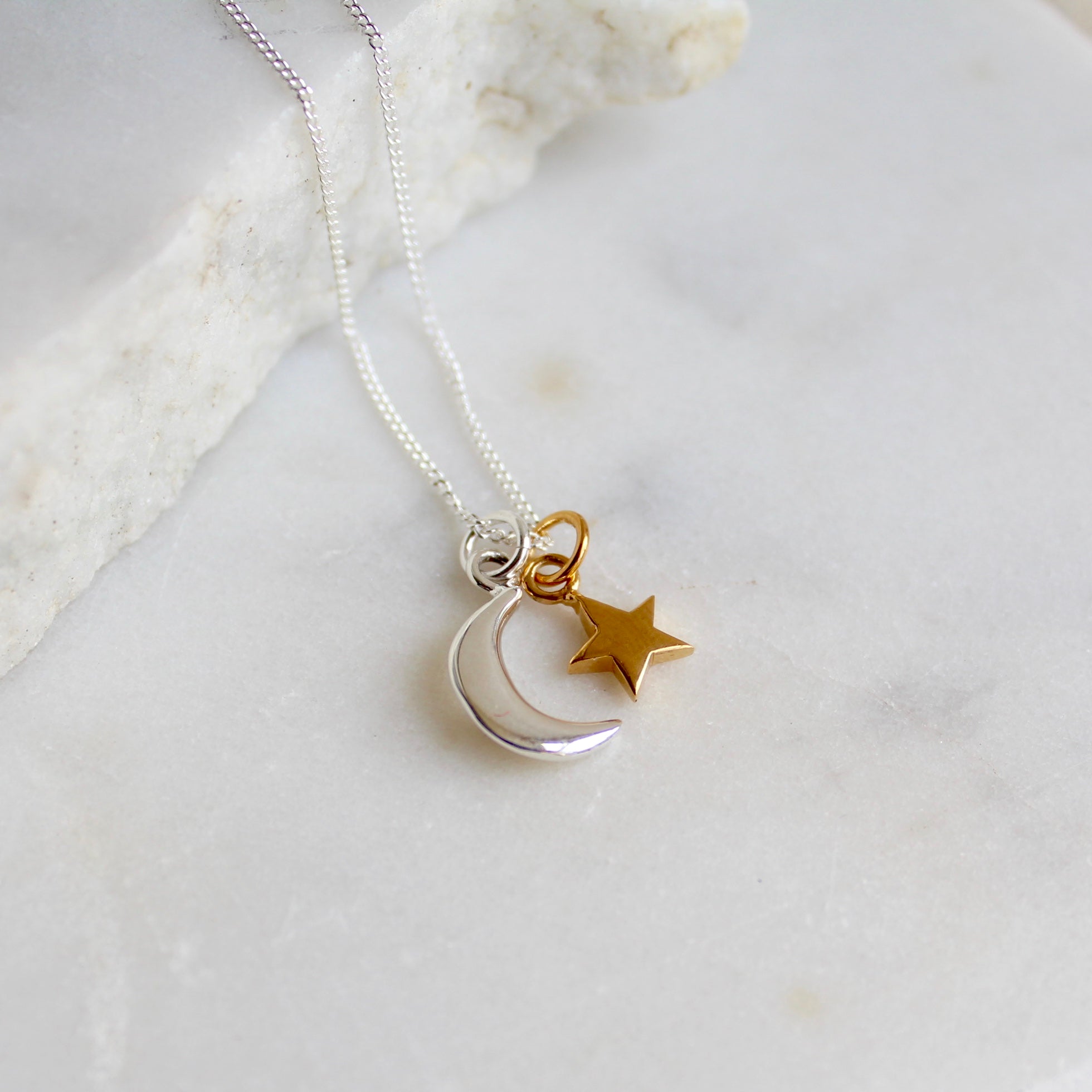 silver moon and gold vermeil star necklace
