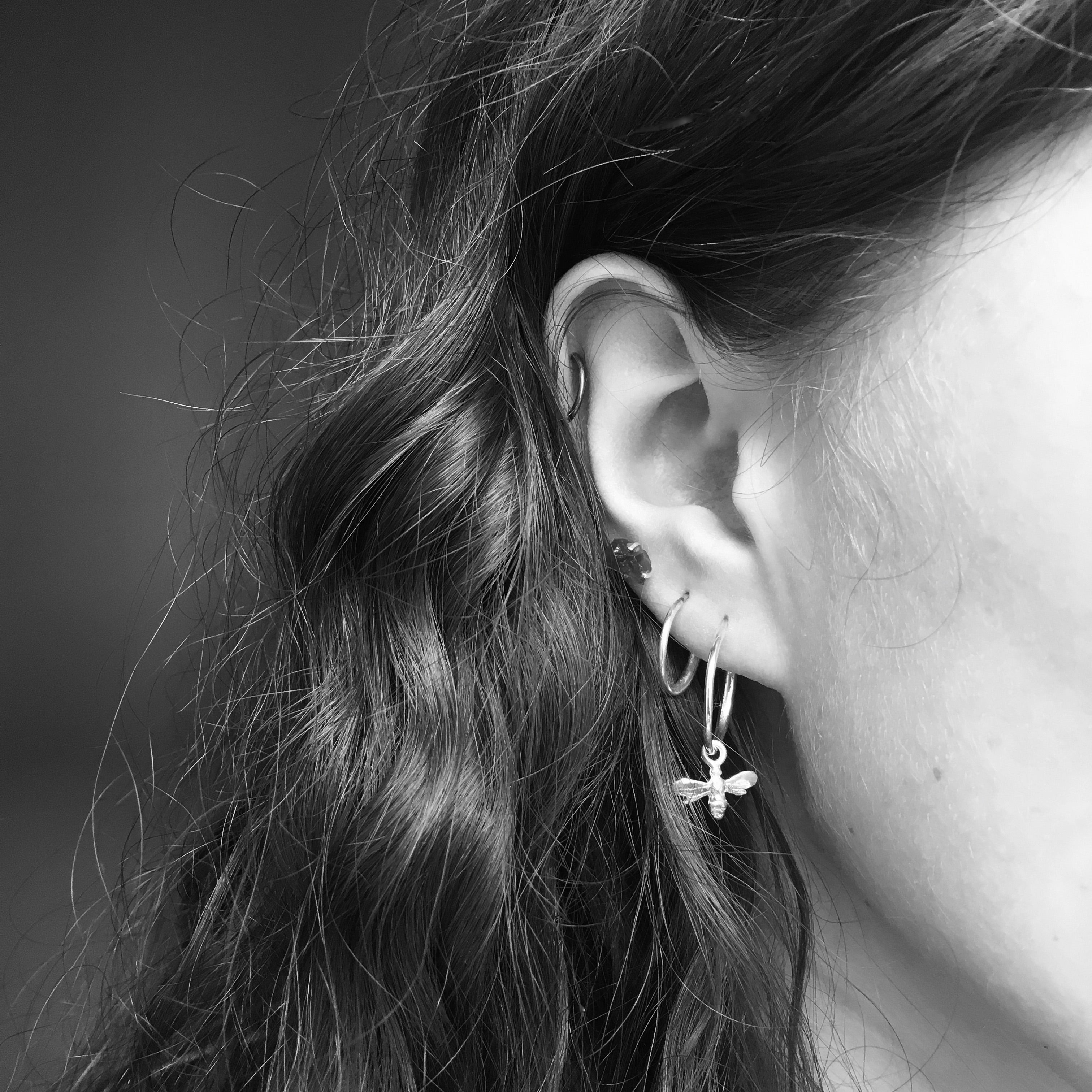 Half Hoop Earrings with Bee Sterling Silver