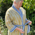 Ochre and Blue Fish Cotton Full Length Kimono