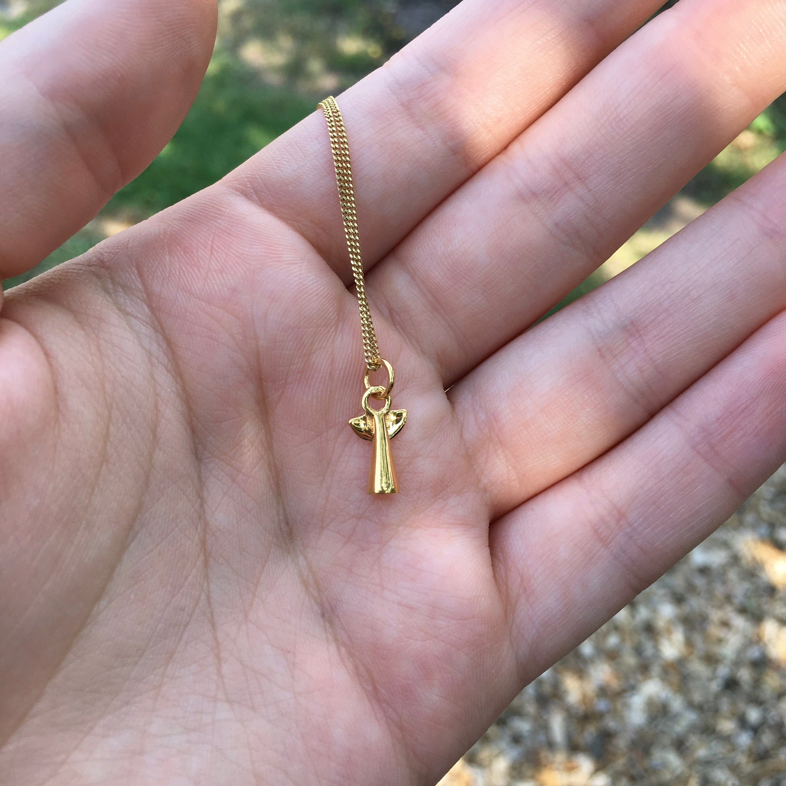 Tiny Angel Charm Necklace Gold Vermeil