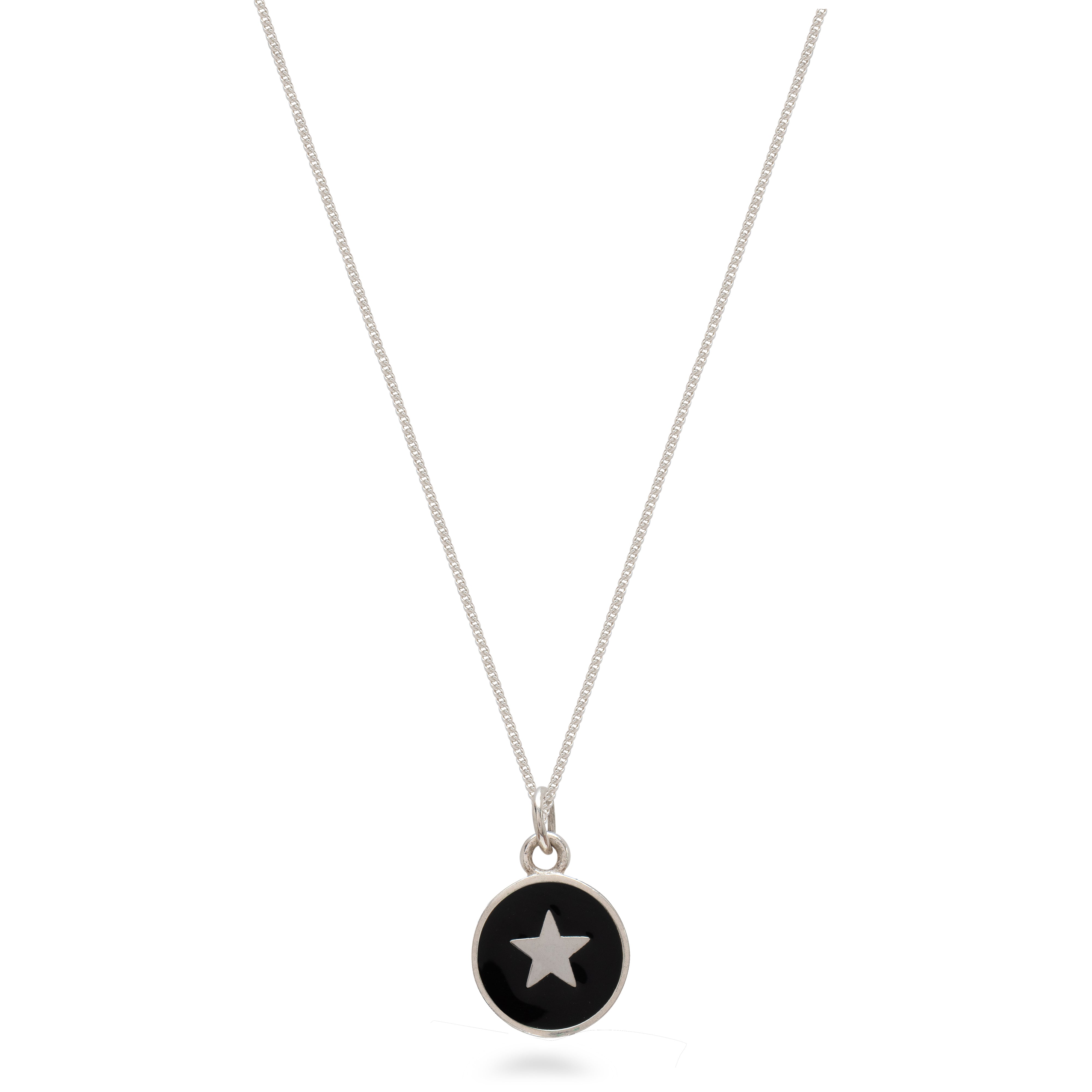 black star pendant on a sterling silver necklace