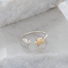 Adjustable Double Star Charm Ring Sterling Silver and Gold Vermeil