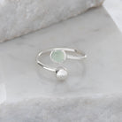 Aqua Adjustable Birthstone Ring Sterling Silver March