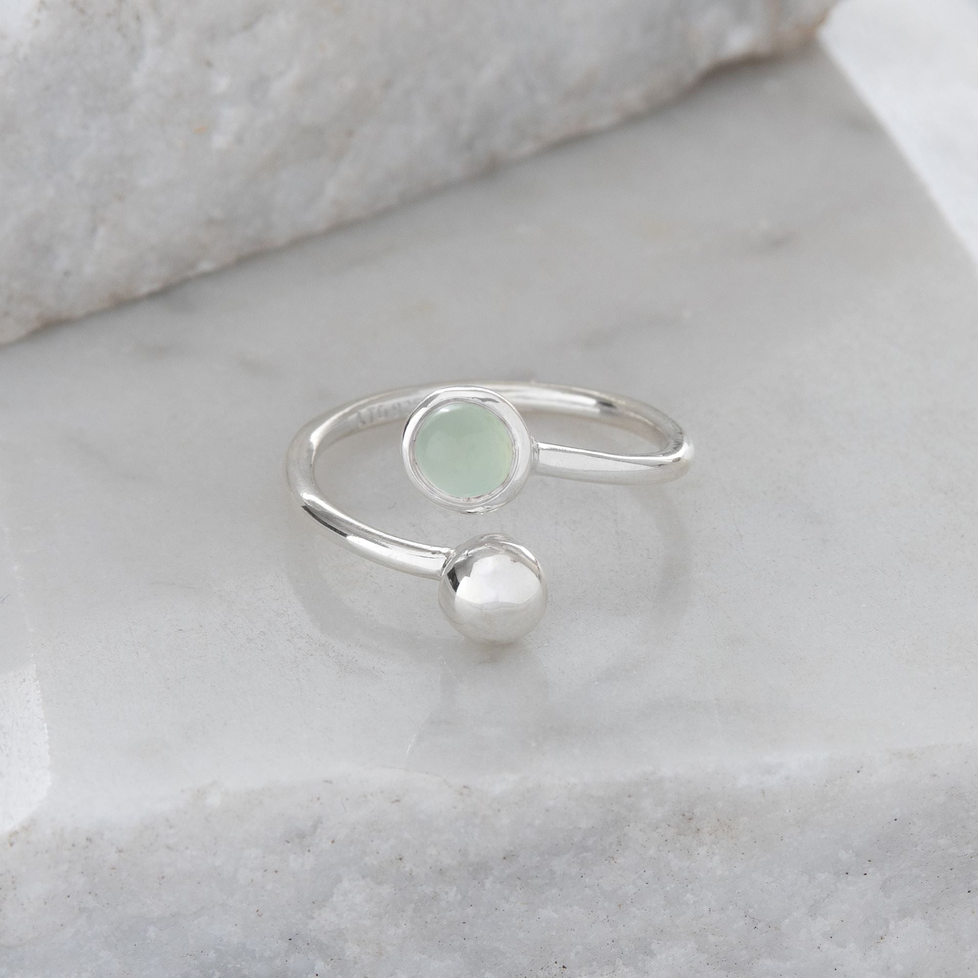 Aqua Adjustable Birthstone Ring Sterling Silver March