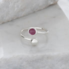 Ruby Adjustable Birthstone Ring Sterling Silver July