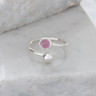 Pink Adjustable Birthstone Ring Sterling Silver October