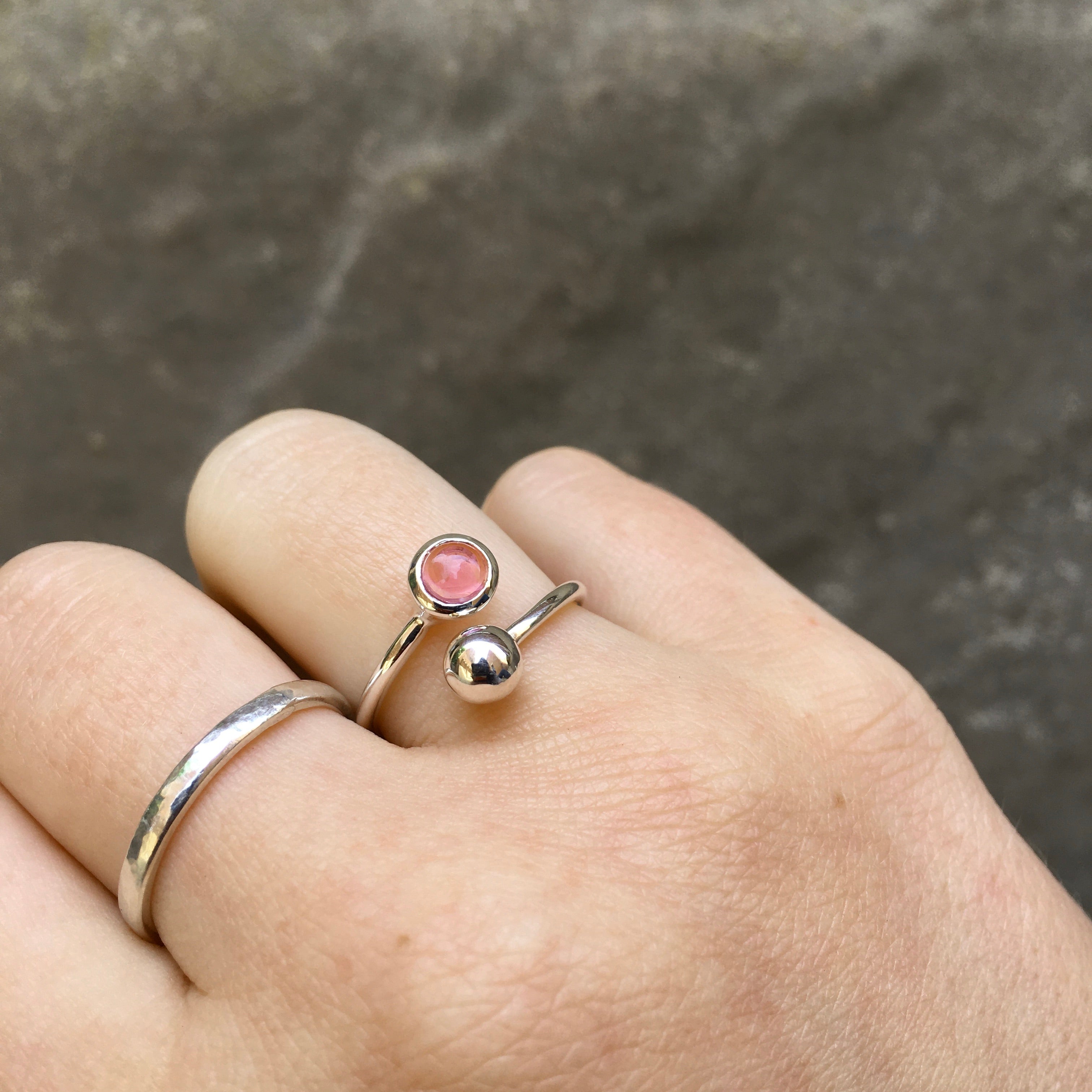 Pink Adjustable Birthstone Ring Sterling Silver October