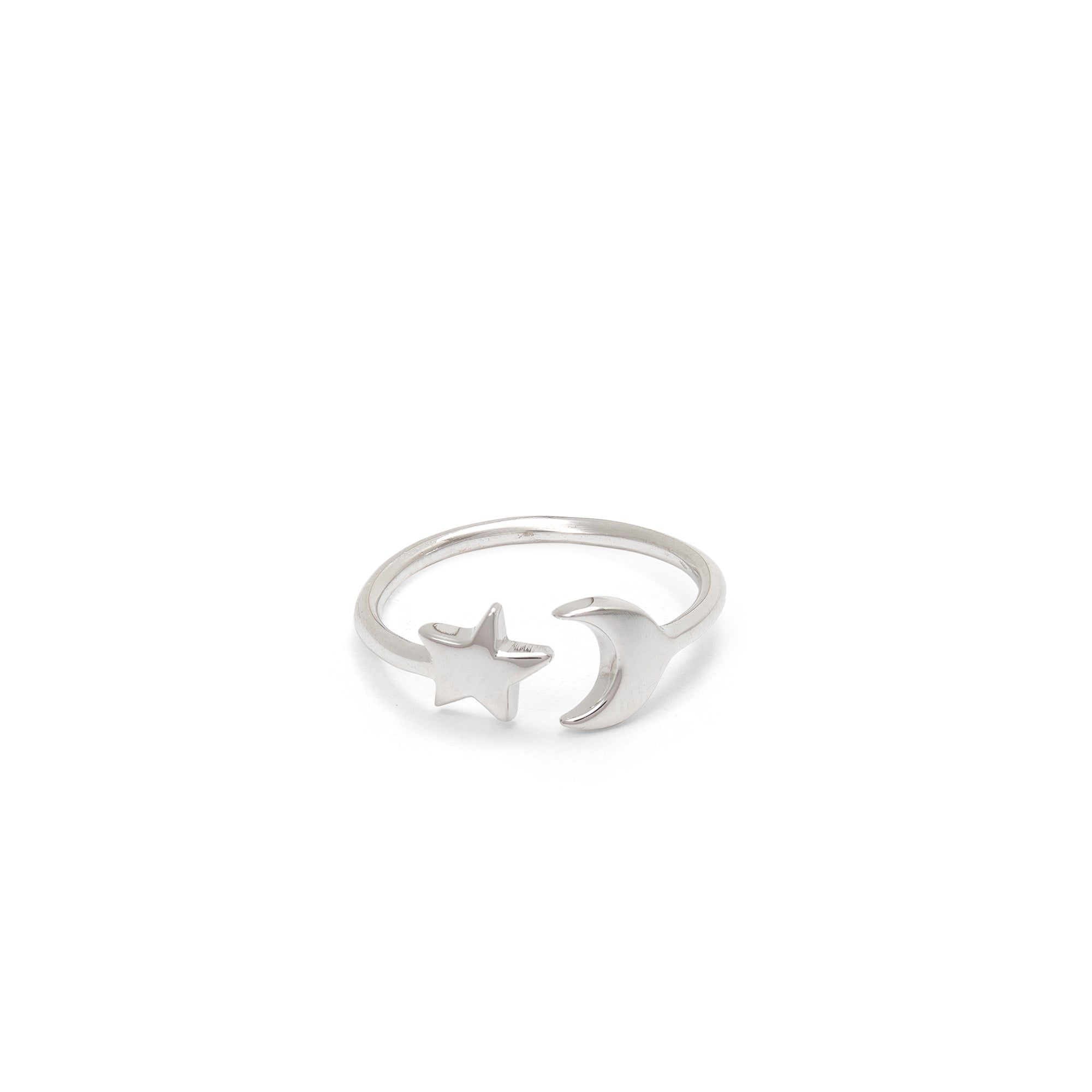 adjustable moon and stars ring in sterling silver