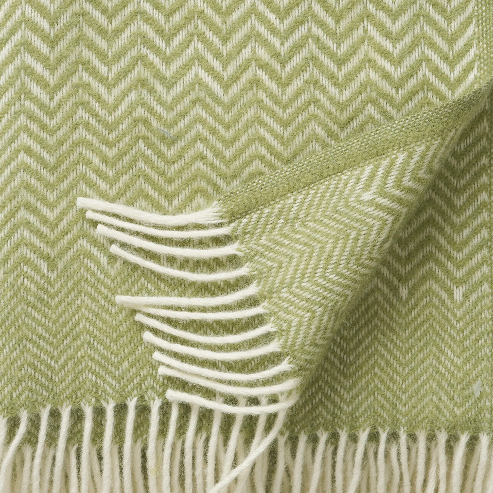 Leaf Green Lambswool Throw Zig Zag Design