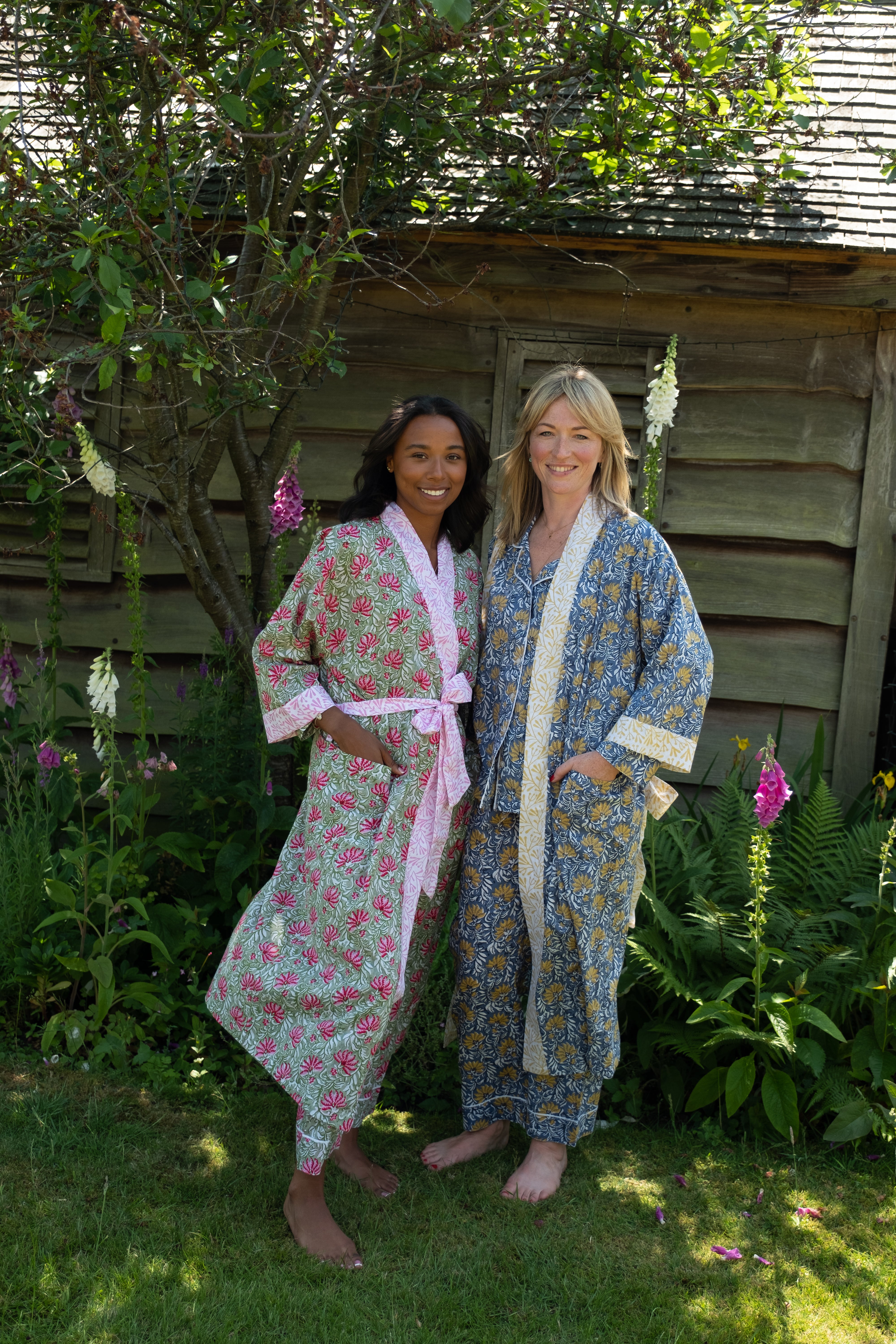 Pink and Green Jaipur Floral Cotton Full Length Kimono