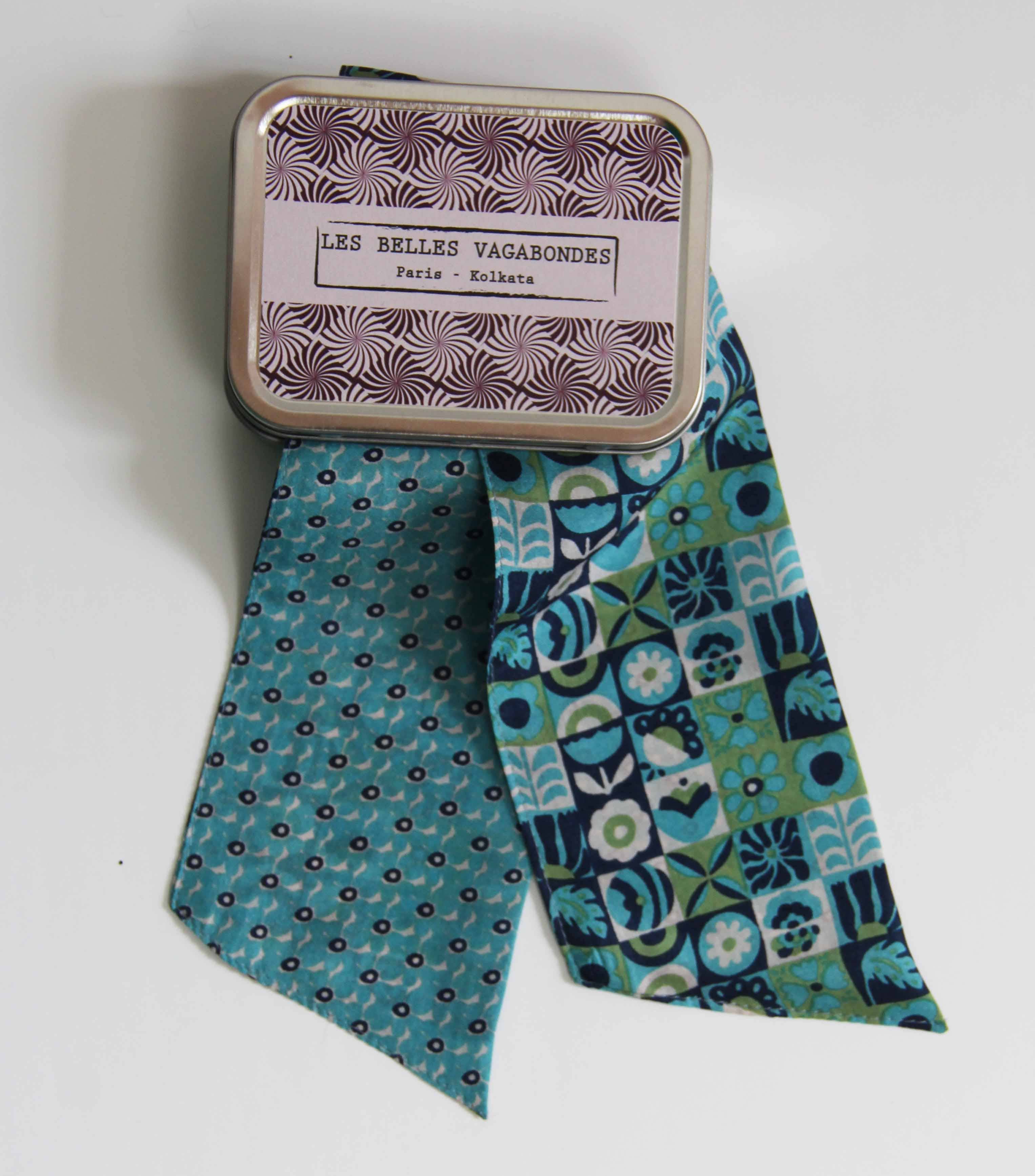 100% Silk Double Sided Bandeau Scarf Solveig Blue