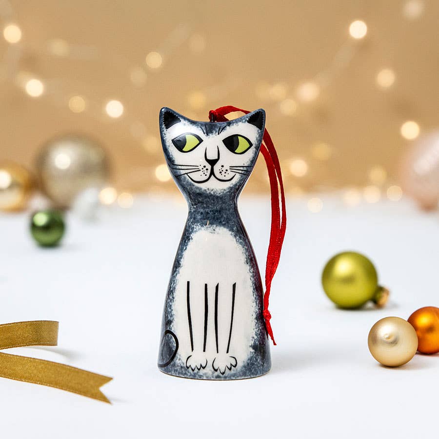 Handmade Ceramic Cat Festive/Christmas Decoration