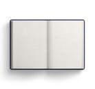 Open notebook with lined pages on a white background