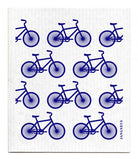 White cloth with blue bicycle pattern and 'Jangneus' branding
