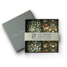 Box of two floral cotton hankies from The Morris Collection with a grey lid.