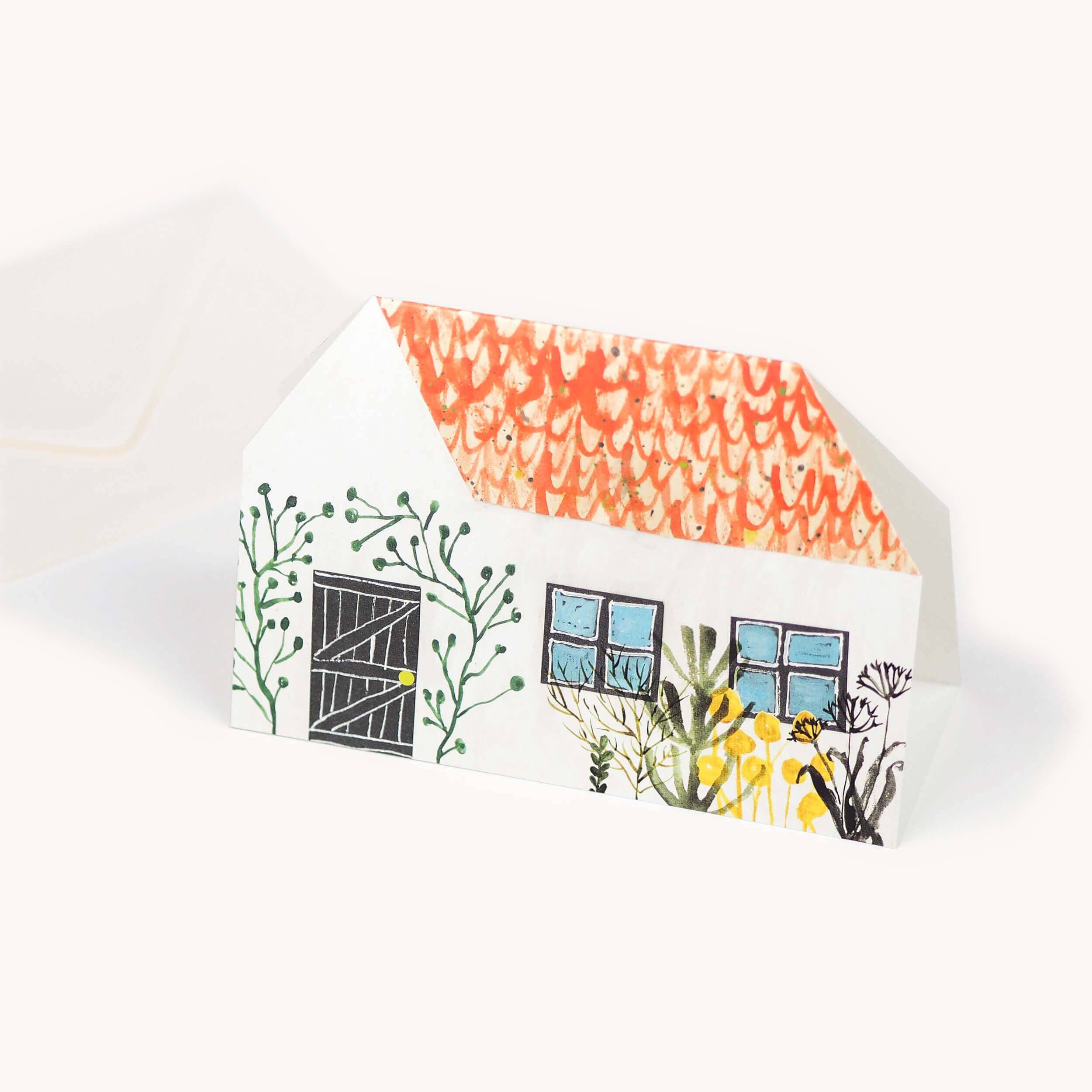 Greeting card with a house illustration on a white background