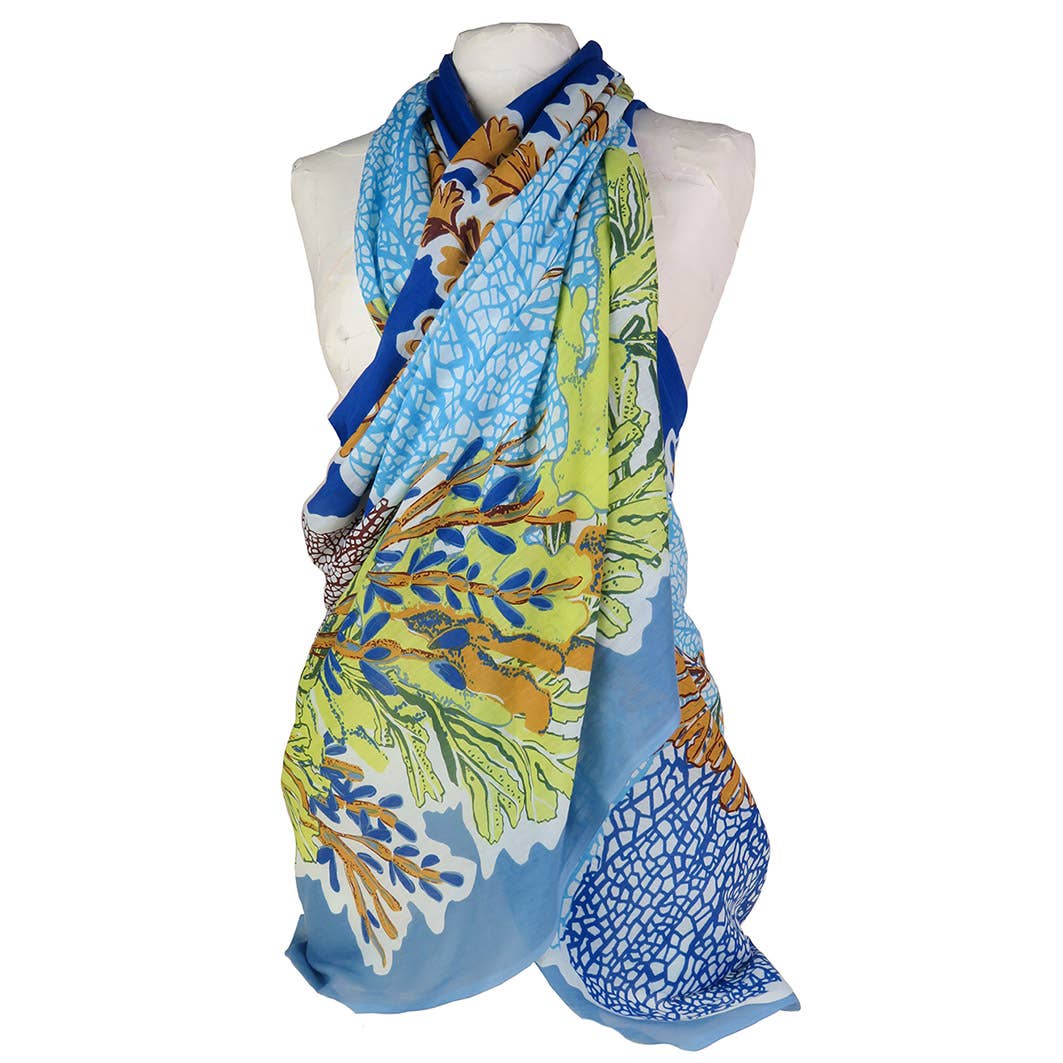 Cotton pareo or stole with coral pattern: Navy