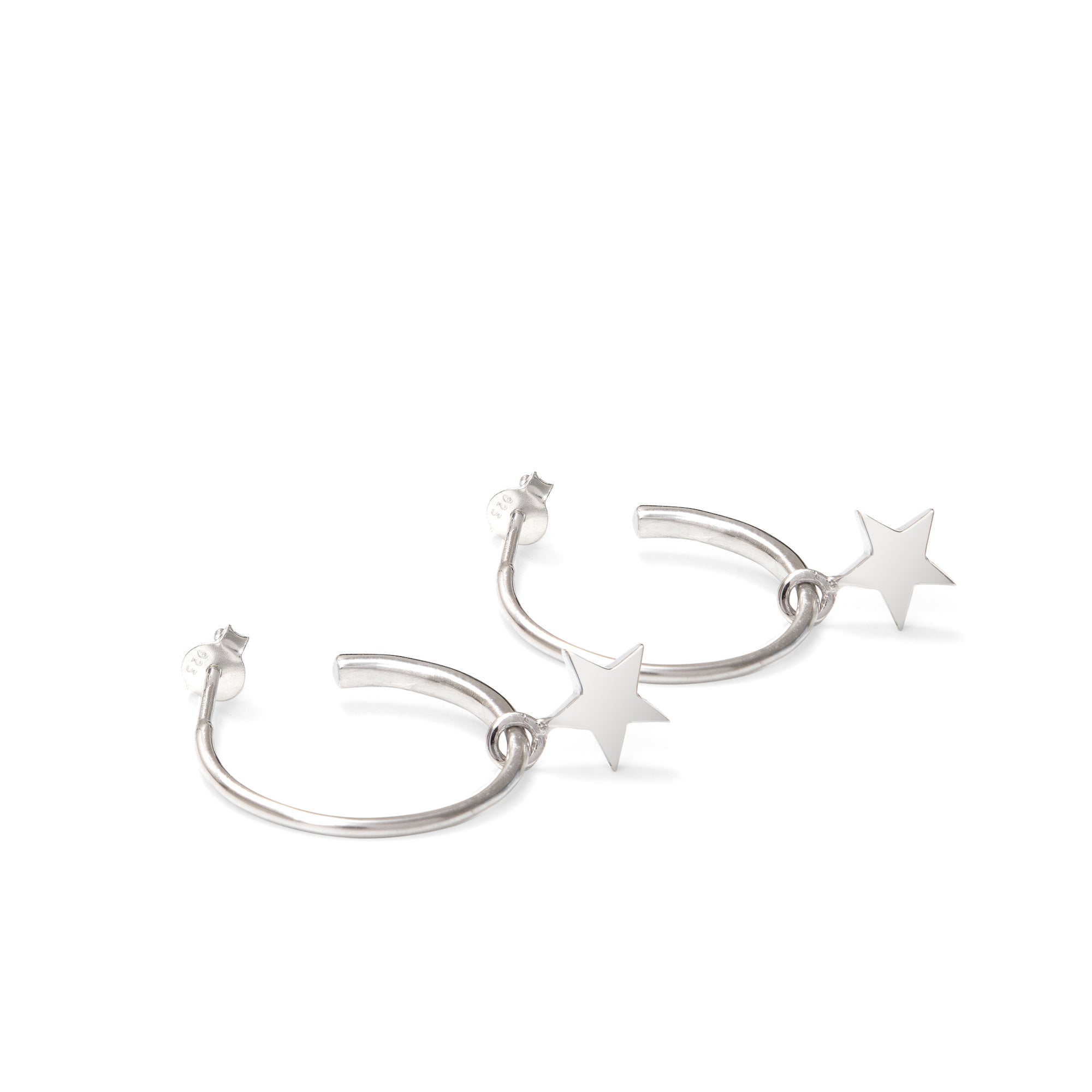 Half Hoop Earrings with Star Sterling Silver