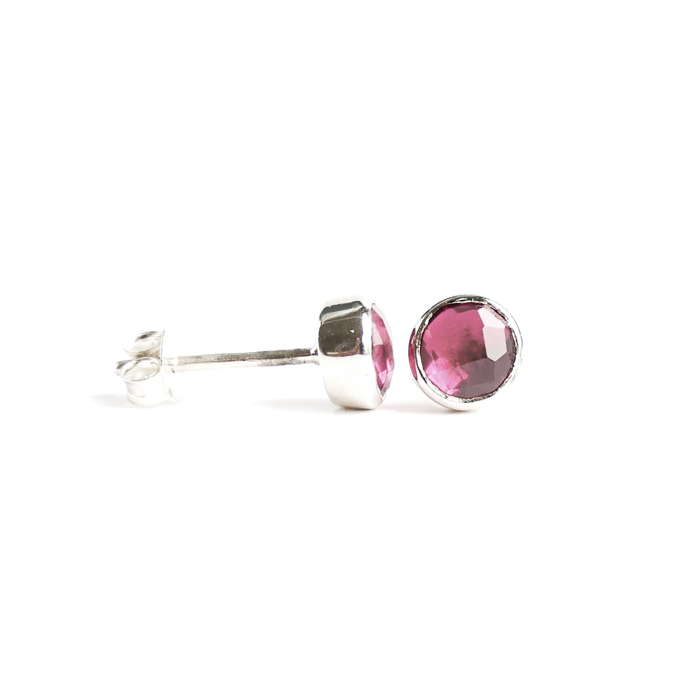 Birthstone Stud Earrings October: Pink Tourmaline and Sterling Silver