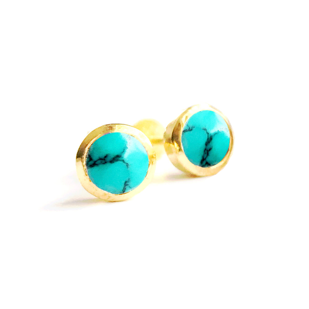 Birthstone Stud Earrings December: Turquoise and Gold Vermeil