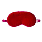 A plush red sleep mask with elastic straps, shown against a plain white background. A small white tag on the right side shows the brand 'K&F VENT'.