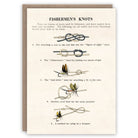 Educational card about fishermen's knots with illustrations and text on a beige background.