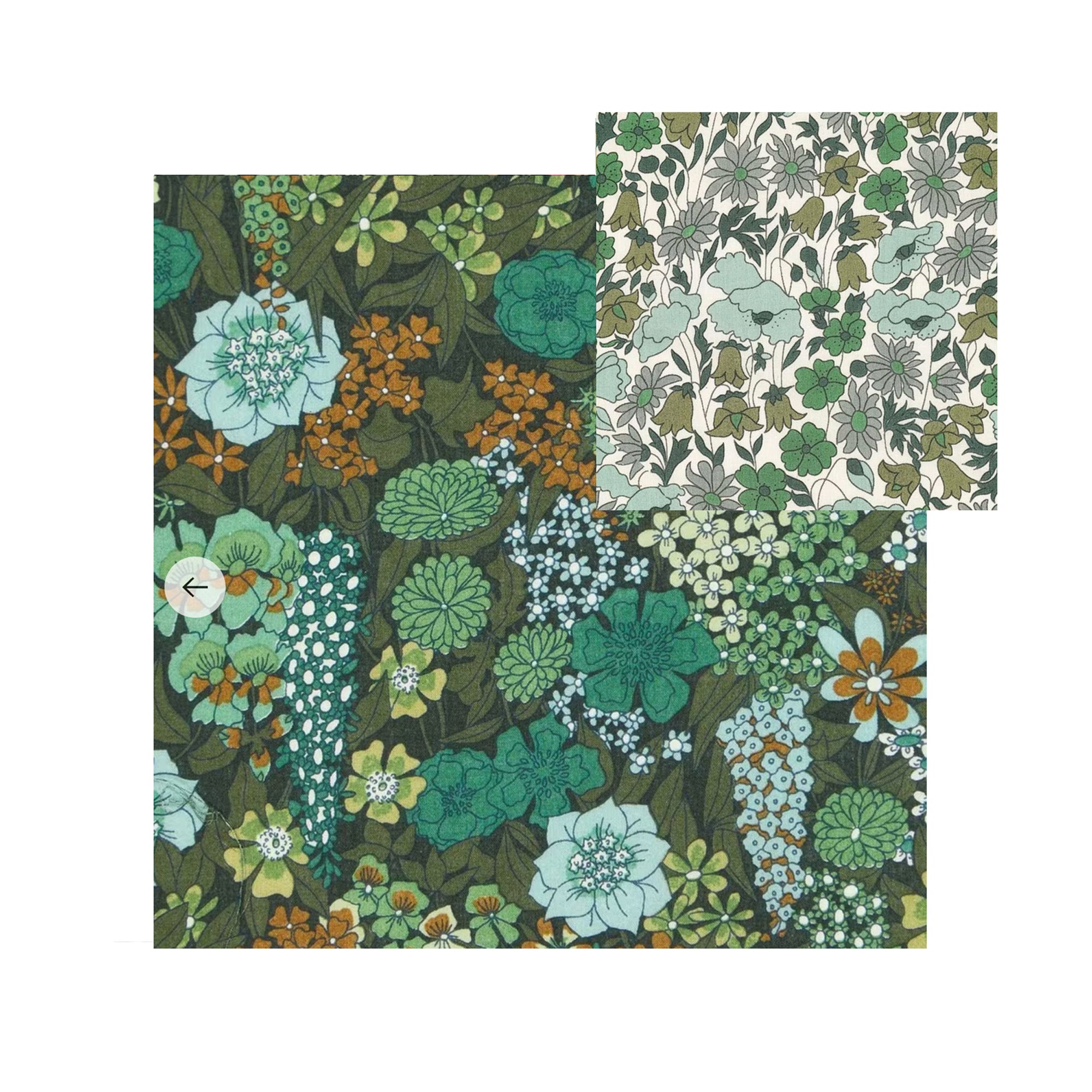 Two floral pattered hanky swatches on a white background