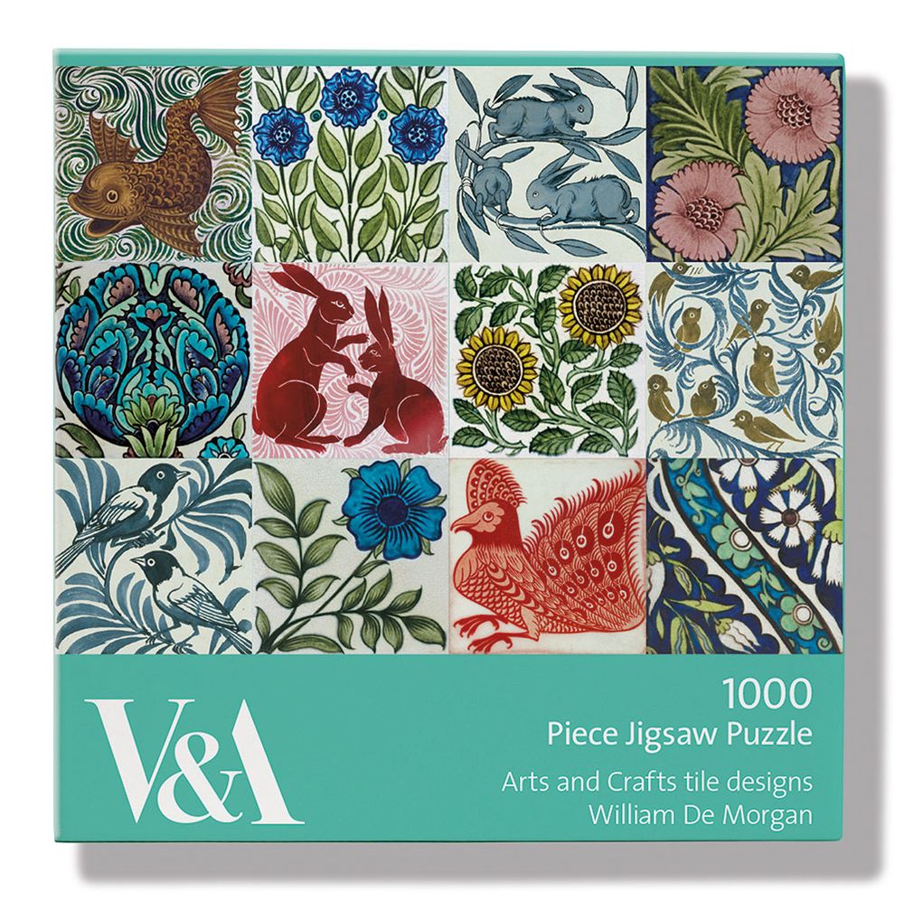 V&A 1000-piece jigsaw puzzle box with tile designs featuring animals and plants.