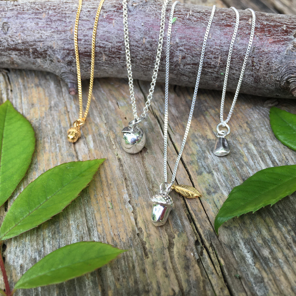 acorn and apple silver necklace 