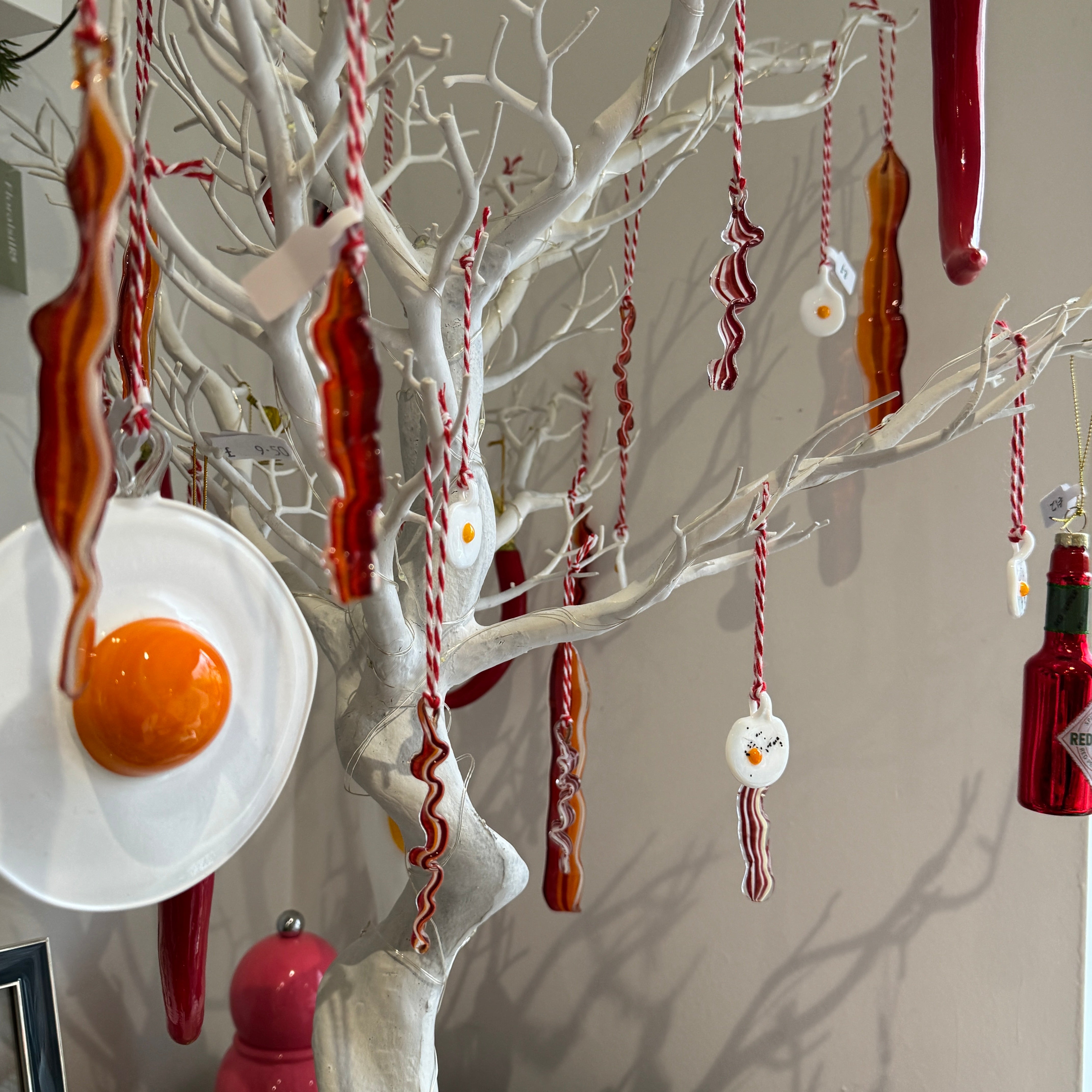 glass egg and bacon decoration 