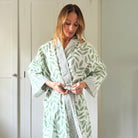 Full Length Cotton Kimono - Large Leaf Green