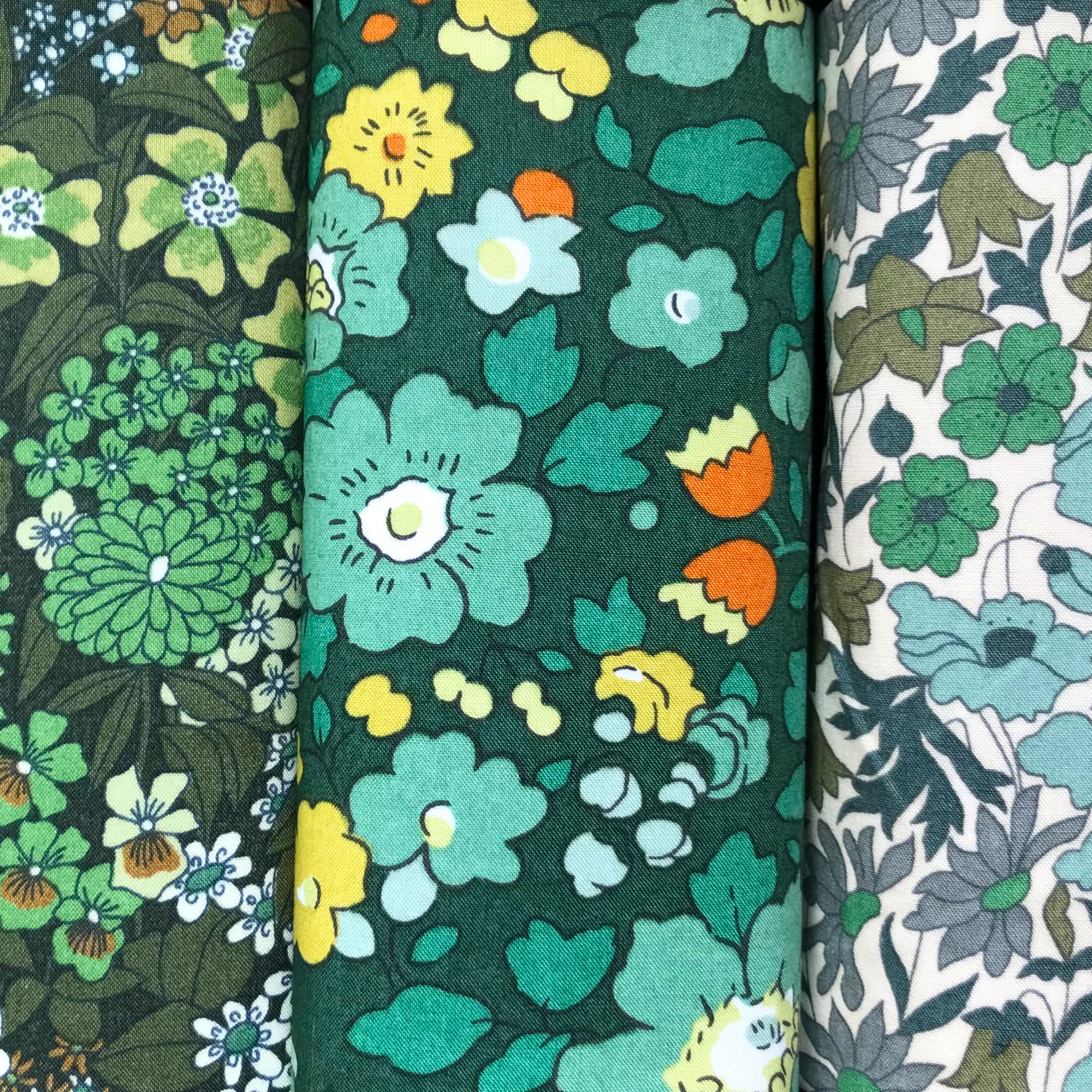 Green floral cotton hankies made with Liberty Tana Lawn
