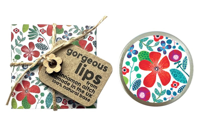 Red Floral Pattern Raspberry & Vanilla Lip Balm