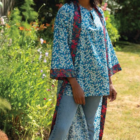 NEW Long Kimono Robe: Teal Mitsi - Made with Liberty Fabric