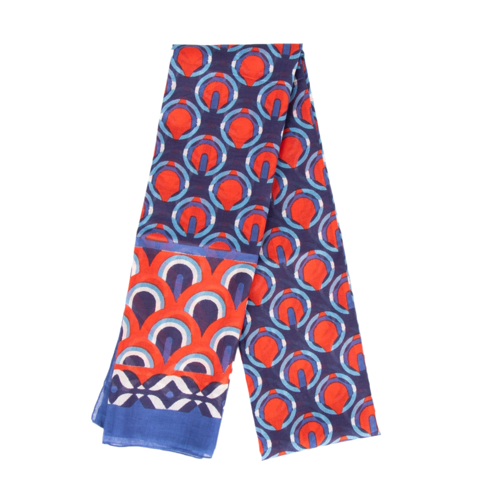 Lightweight Cotton Scarf - Navy/Red, Retro Geometric Print